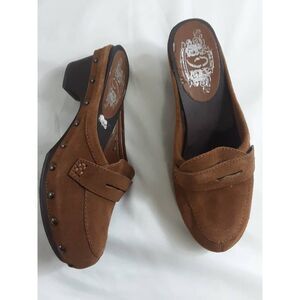 Nine West Womens Kaceyr Clog Heel Orange Leather Studded Slip On Mid 7 M